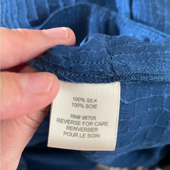 Rebecca Taylor 100 % Silk Textured Ruffle Blue Midi Dress flowy lightweight - Picture 5 of 6